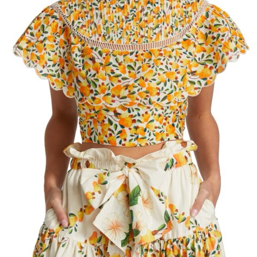 FARM Rio Citrus Floral Crop Top - Orange and Green